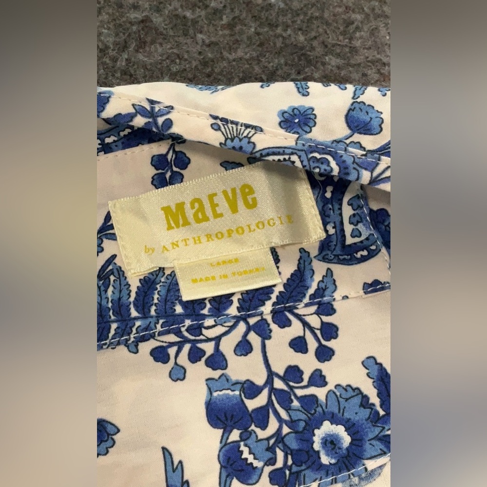 Anthropologie Somerset Maxi Dress Blue White Floral Toile Maeve Large Cotton - Picture 4 of 4